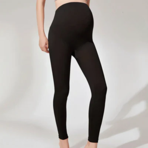Legging de maternité noir long LeggingTherm™ : doublure polaire ultra-douce et taille haute extensible pour un confort thermique total.