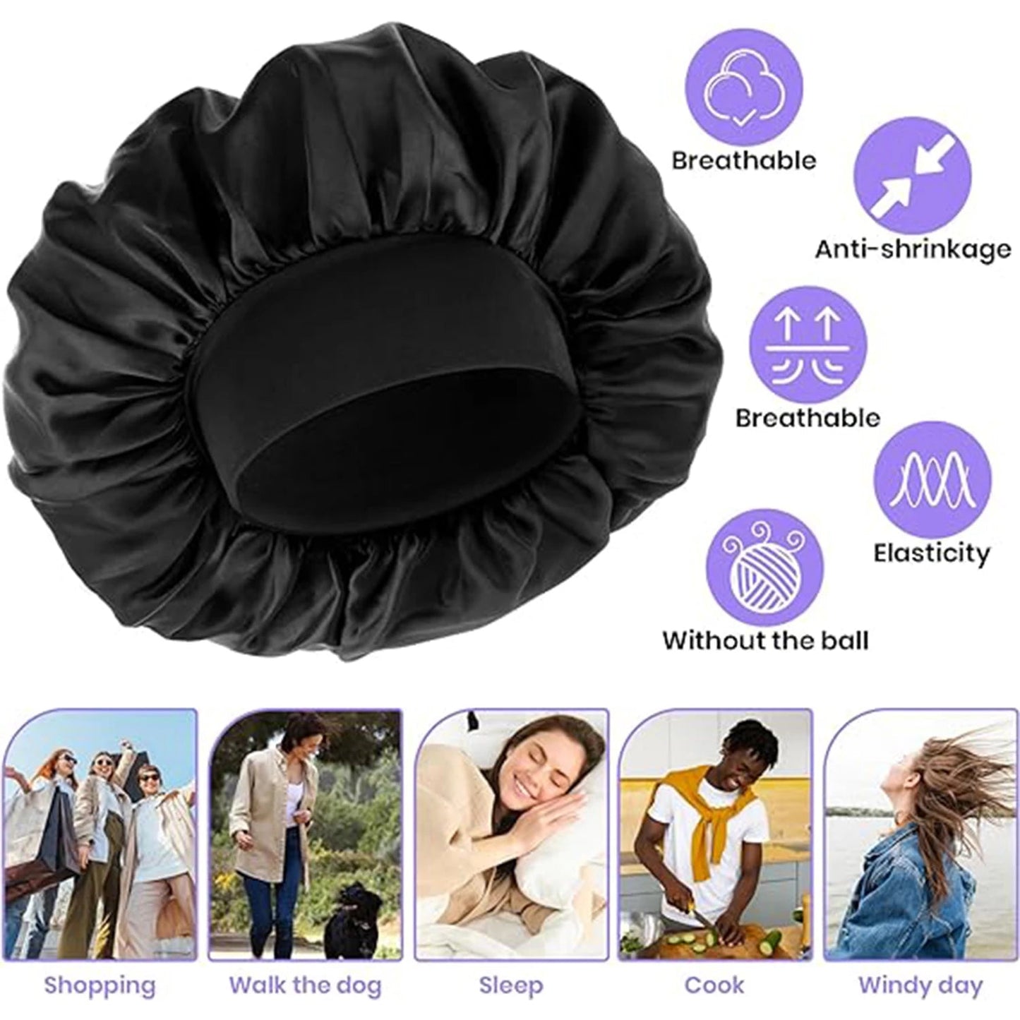 Bonnets Élastiques Femme SmoothStyle™ - Lot de 3 pour Cheveux Raides & Bouclés - Besoin bébé
