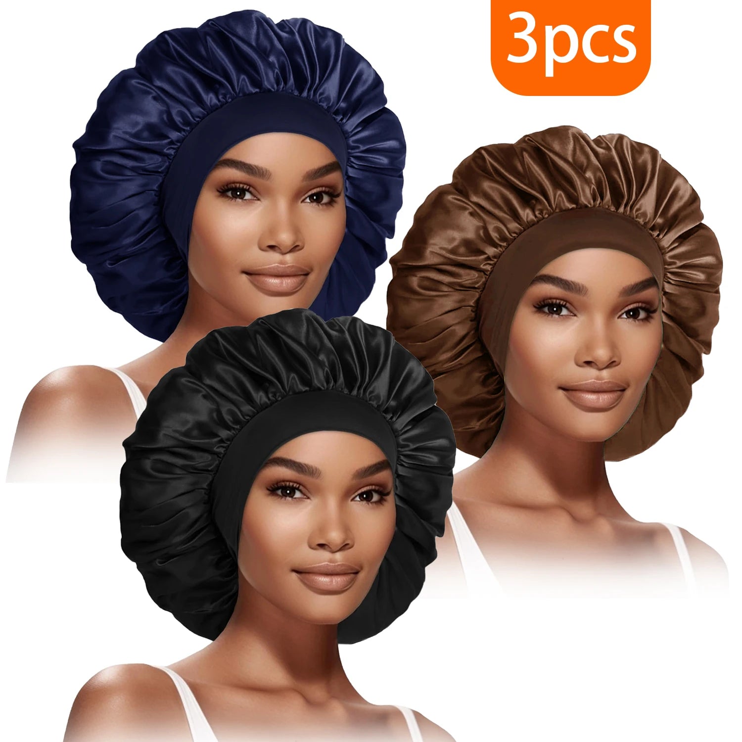 Bonnets Élastiques Femme SmoothStyle™ - Lot de 3 pour Cheveux Raides & Bouclés - Besoin bébé
