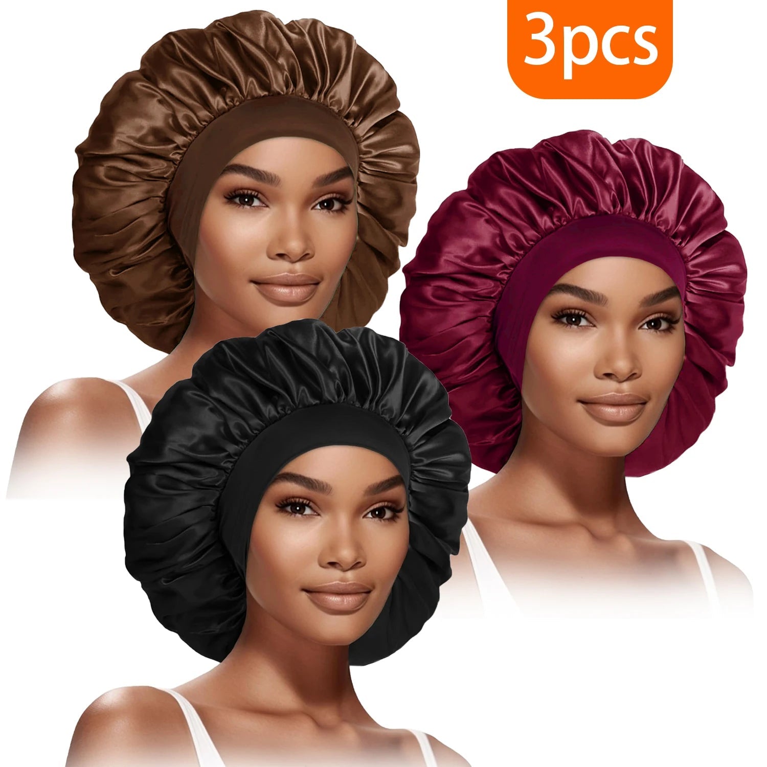 Bonnets Élastiques Femme SmoothStyle™ - Lot de 3 pour Cheveux Raides & Bouclés - Besoin bébé