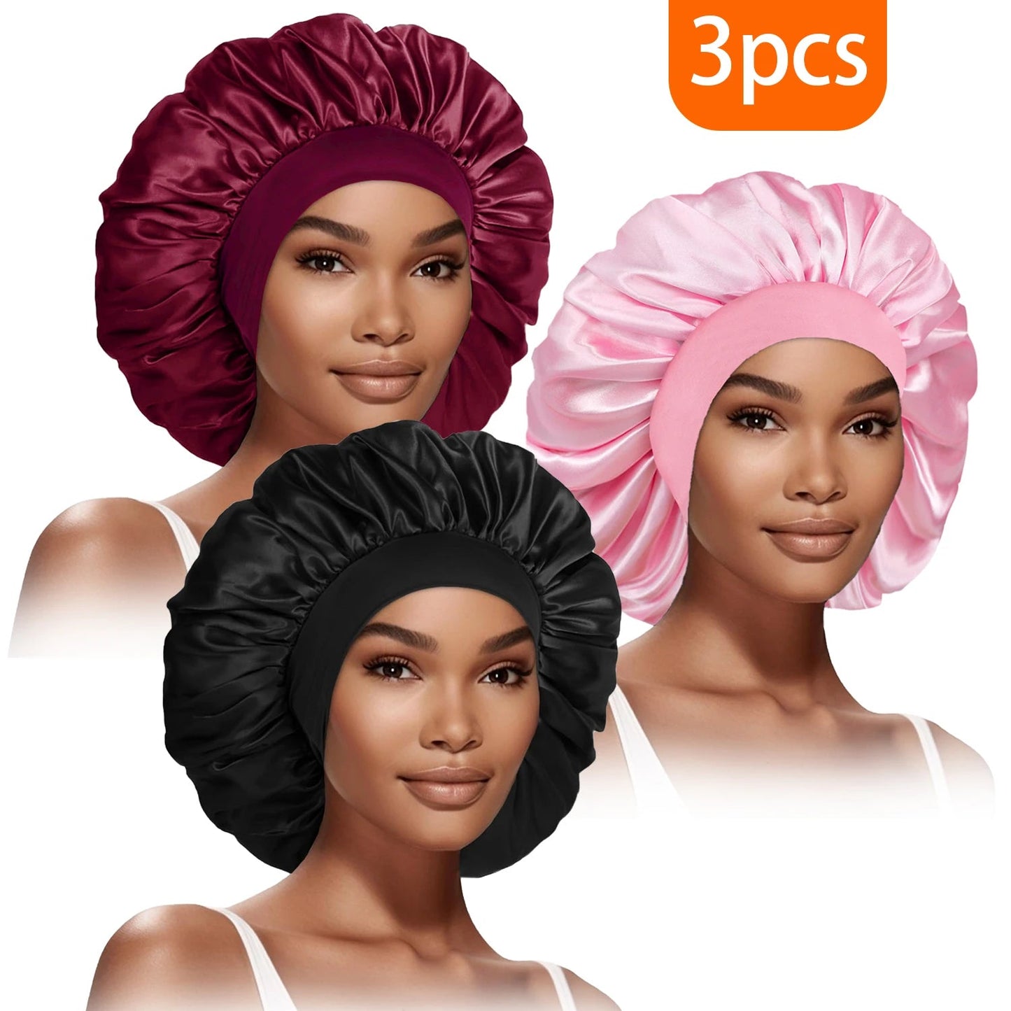 Bonnets Élastiques Femme SmoothStyle™ - Lot de 3 pour Cheveux Raides & Bouclés - Besoin bébé