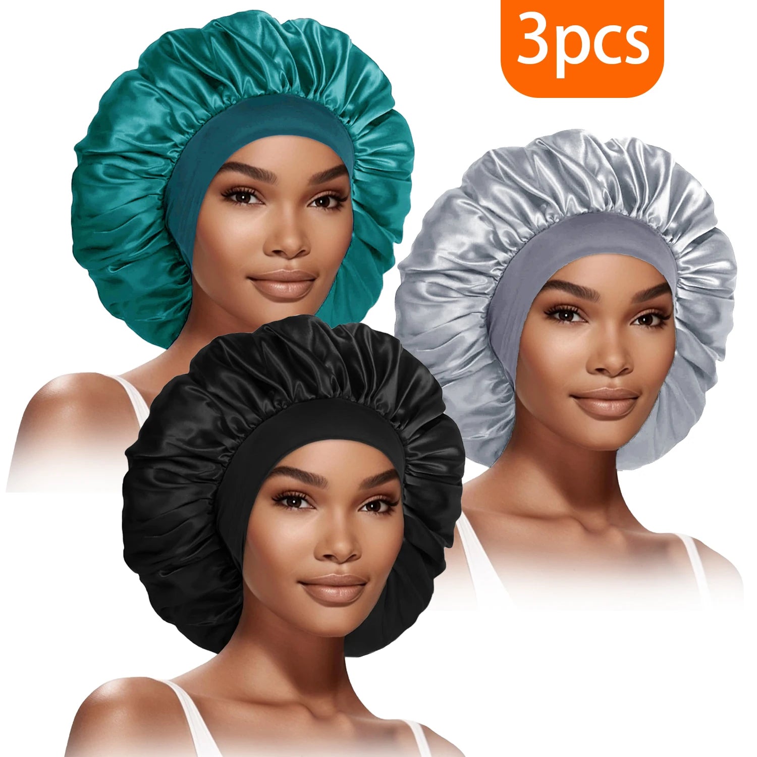 Bonnets Élastiques Femme SmoothStyle™ - Lot de 3 pour Cheveux Raides & Bouclés - Besoin bébé