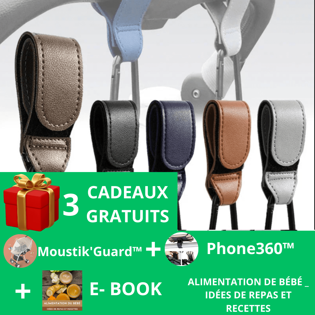 Offre spéciale Fix'Poussette™ : 3 cadeaux offerts – moustiquaire, support pour cellulaire et ebook.