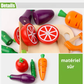 Jouet en bois Montessori de simulation de cuisine avec fruits et légumes à découper, planche et couteaux pour le développement de la motricité fine.